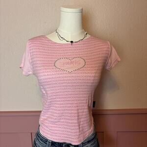 euro y2k mcbling paris baby tee yan master pink cotton coquette vintage